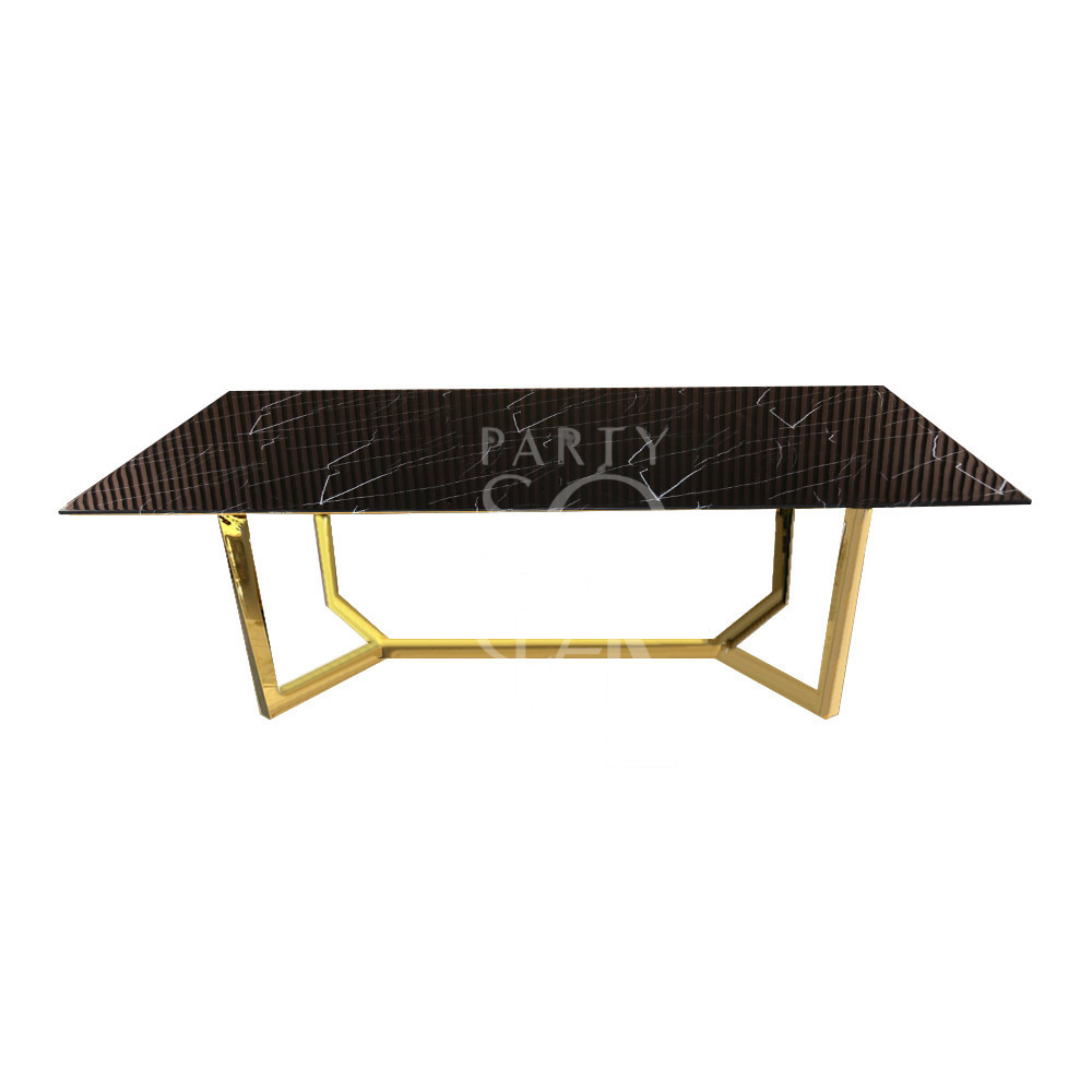 GOLD BASE WITH BLACK MARBLE TOP table ideal for corporate events and home functions, featuring a marble top and steel bases.