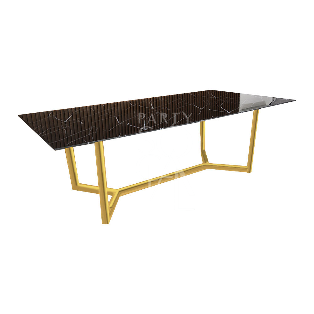 Gold base with black marble top table, perfect for corporate events and home functions, available from Party Social for rental or purchase.