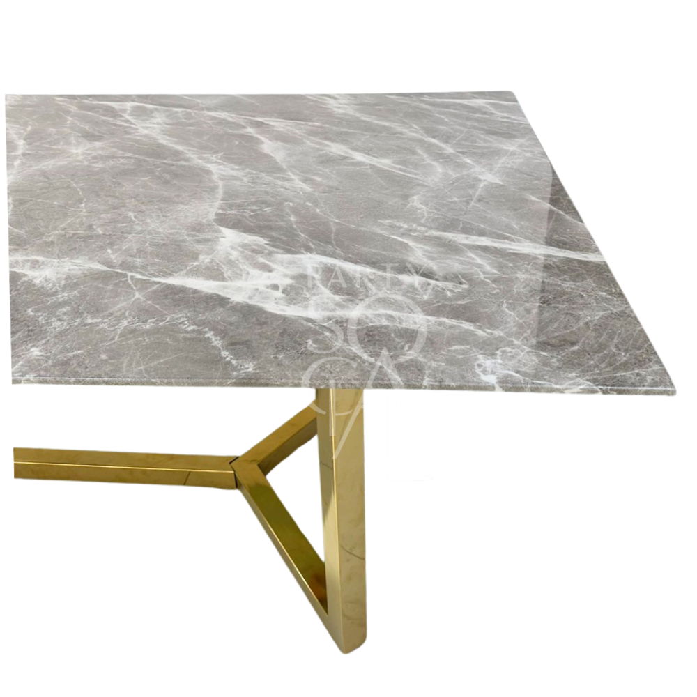GOLD BASE WITH GREY MARBLE TOP: A marble table with a gold base, perfect for events and home functions, from Party Social&