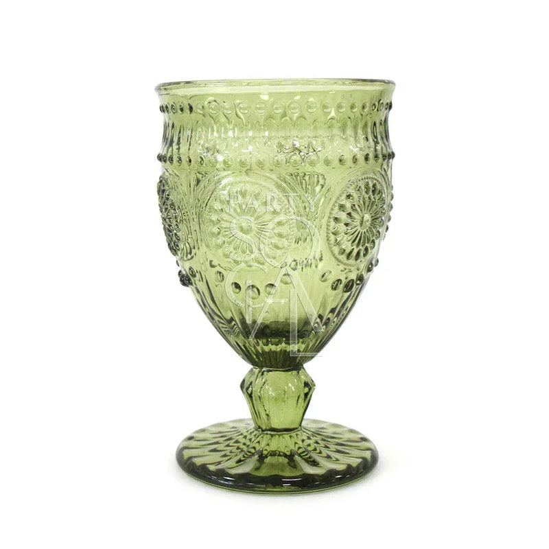 Green Vintage Floral Goblet