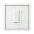 Green Lined Pure Linen Dinner Napkin - Set of 2: White linen napkin and matching tablecloth with green borders, ideal for elegant dining and event settings.