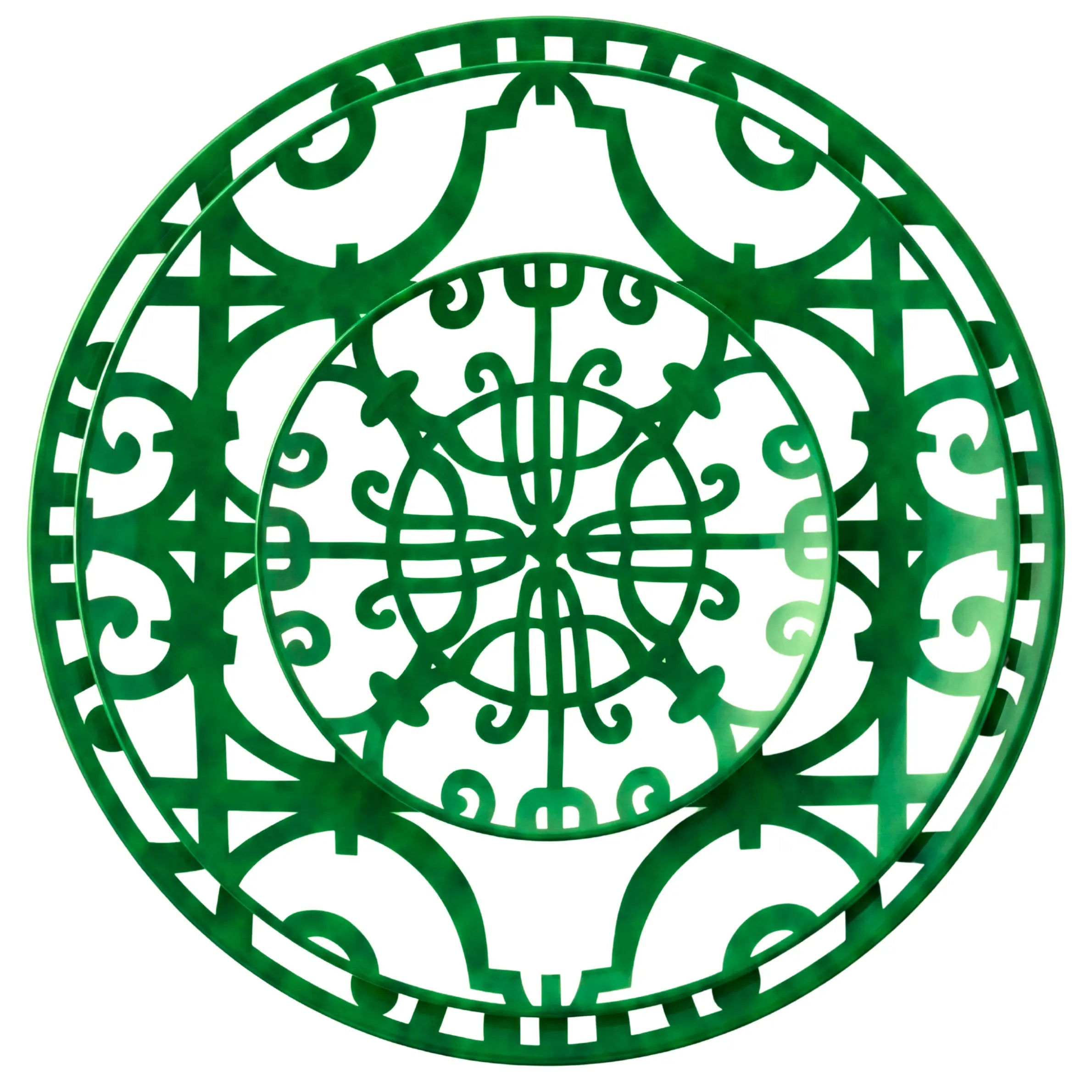 Green &amp; Bold Collection charger plate with intricate filigree pattern, perfect for adding rustic elegance to event tablescapes, available at Party Social.