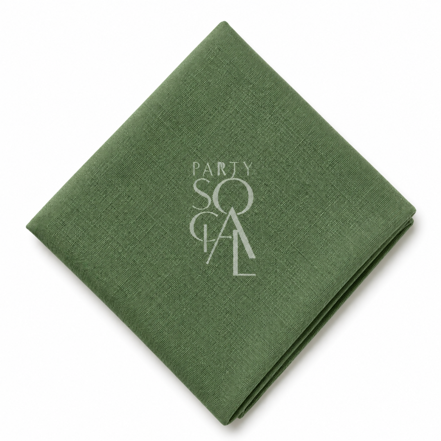 A square Green linen napkin displayed diagonally on a clean white background.
