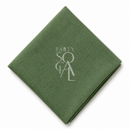 A square Green linen napkin displayed diagonally on a clean white background.
