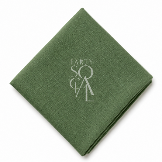 A square Green linen napkin displayed diagonally on a clean white background.

