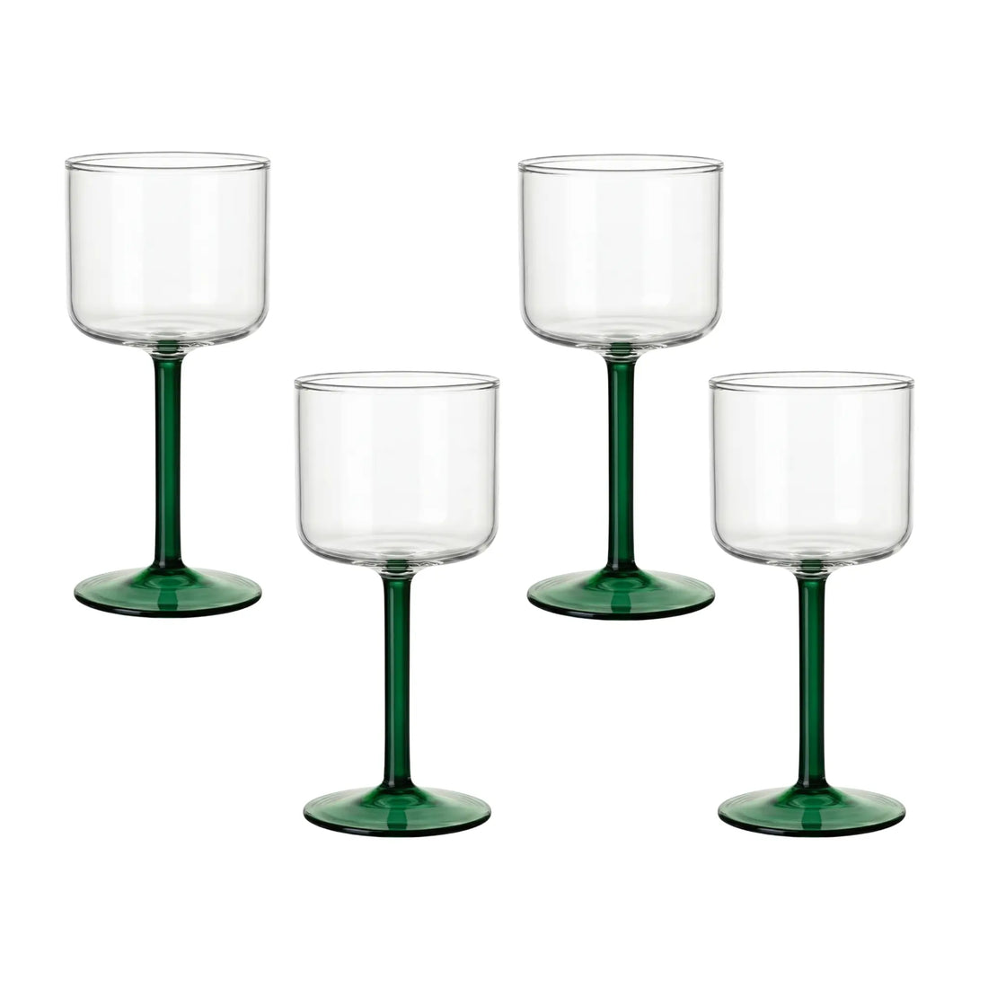 Green Stem Glass - Set of 4 features clear bowls with deep green stems, ideal for elevating any dining event with elegance and contemporary style.