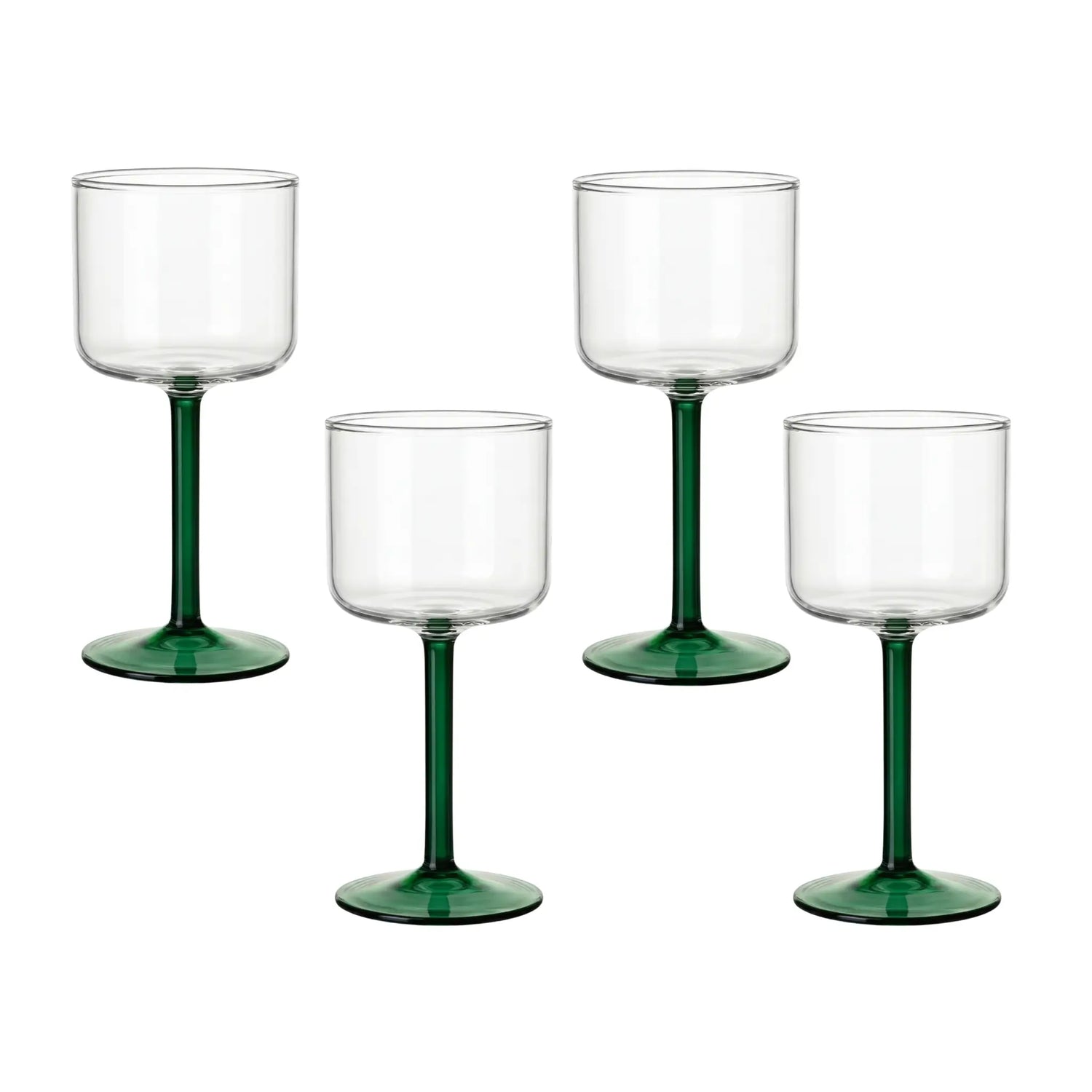 Green Stem Glass - Set of 4 features clear bowls with deep green stems, ideal for elevating any dining event with elegance and contemporary style.