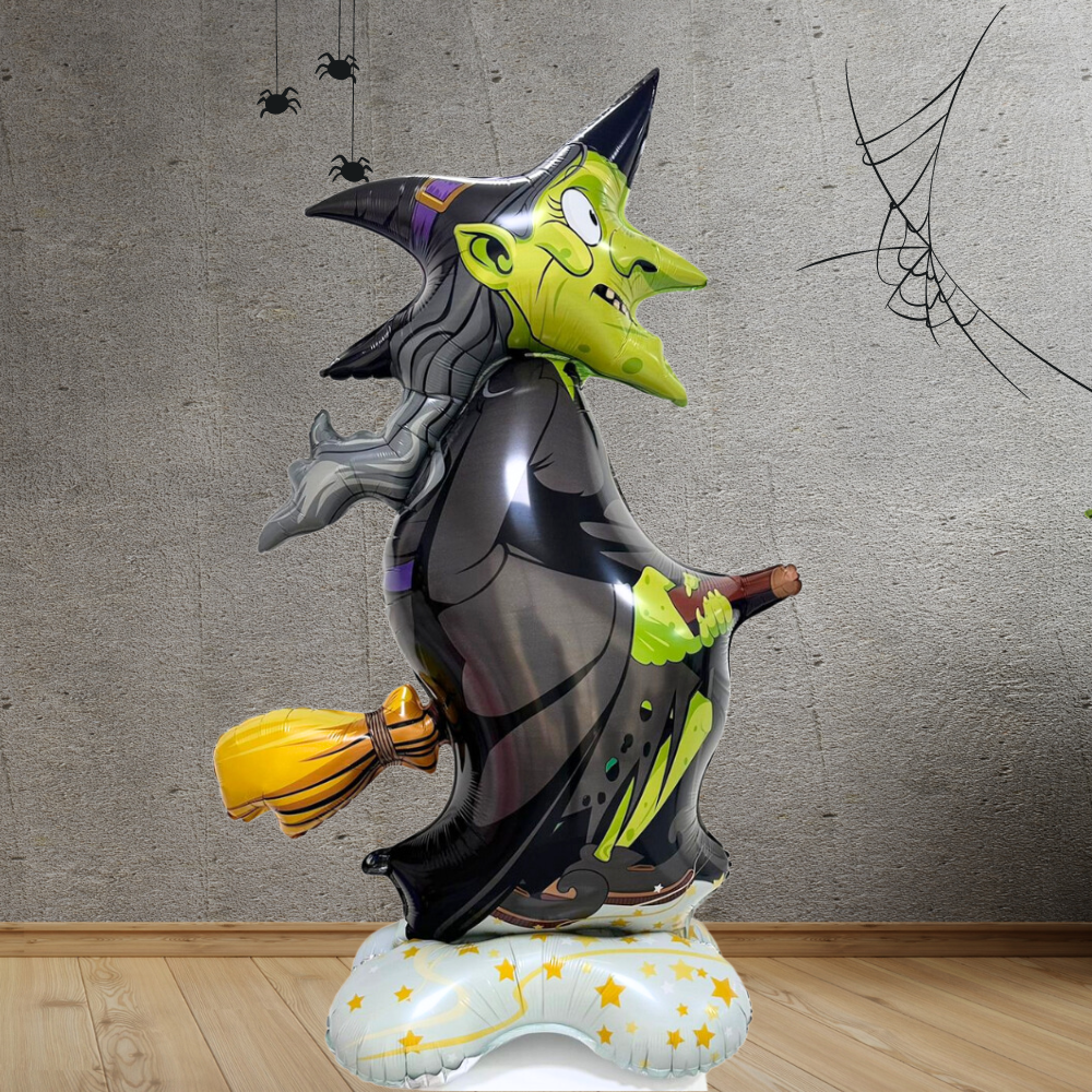 Air Filled Witch Balloon Stack featuring a cartoon character, perfect for Halloween parties; suitable for floor-standing or tabletop display.