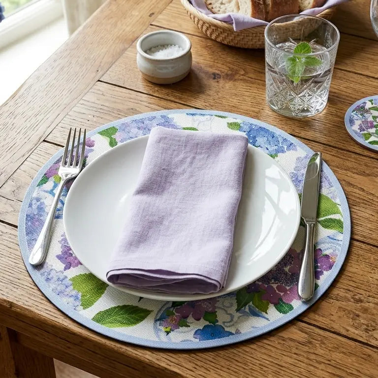 Hydrangeas and Porcelain Round Paper Placemats - 12 Per Package