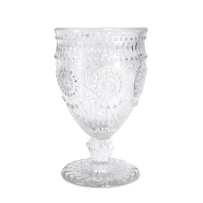 Clear Vintage Floral Goblet