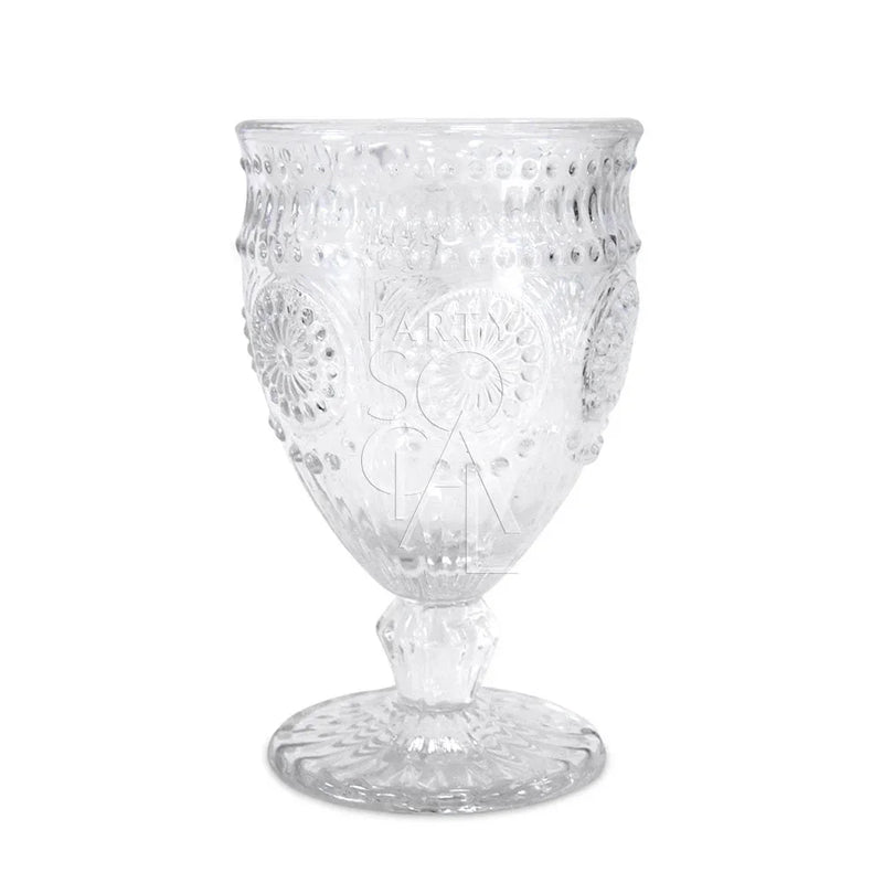 Clear Vintage Floral Goblet