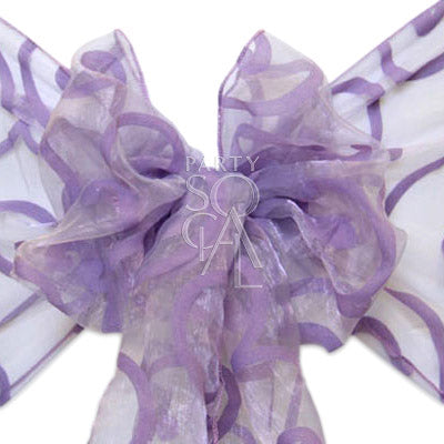 CHAIR SASH SHEER ORGANZA, a purple and white bow made from sheer organza fabric, ideal for elegantly dressing up chairs at events.