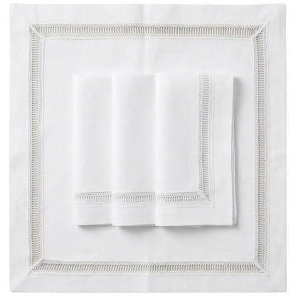 Ladder Stitch Pure Linen Dinner Napkin - Set of 4, featuring hem-stitched borders, elegantly folded for versatile dining settings, ideal for any event or special occasion.
