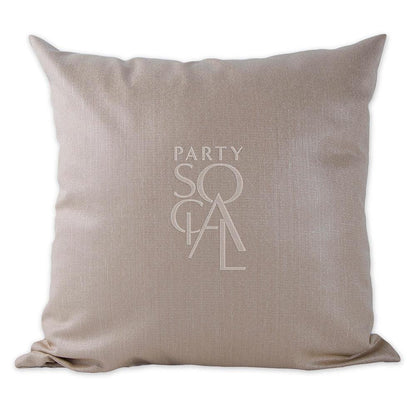 CUSHION COVER LINEN BLEND featuring a subtle logo, showcasing a detailed fabric texture, ideal for adding elegance to party and event settings.