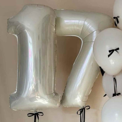Signature Letter Balloon Bouquet featuring a pearlescent silver 17 foil balloon and white latex balloons, ideal for birthdays or anniversaries from Party Social.