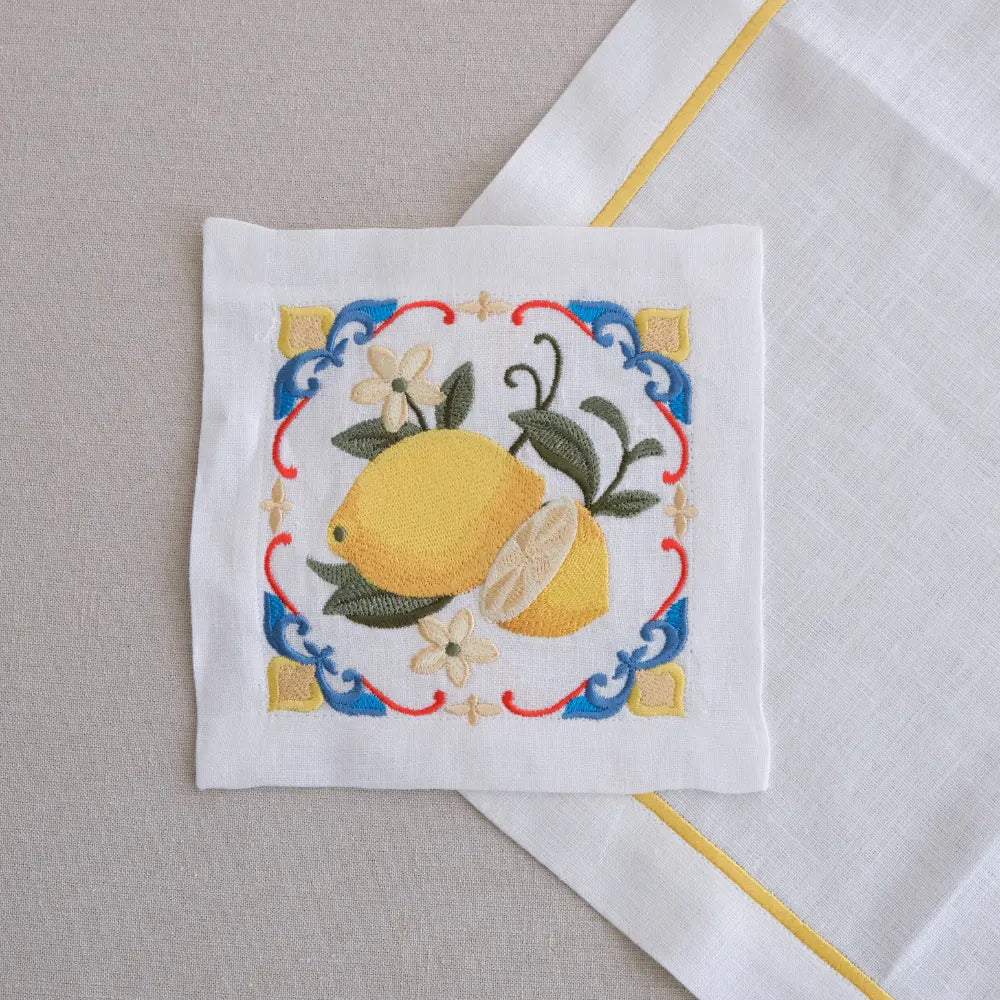 Majolica Lemon Pure Linen Coaster- 4 per pack