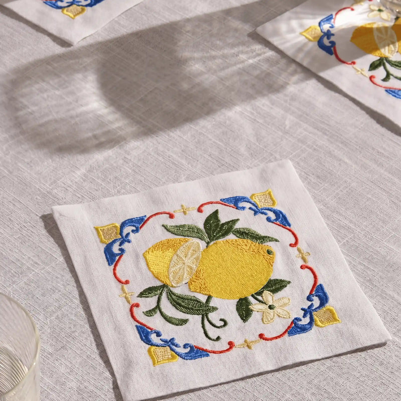 Majolica Lemon Pure Linen Coaster- 4 per pack