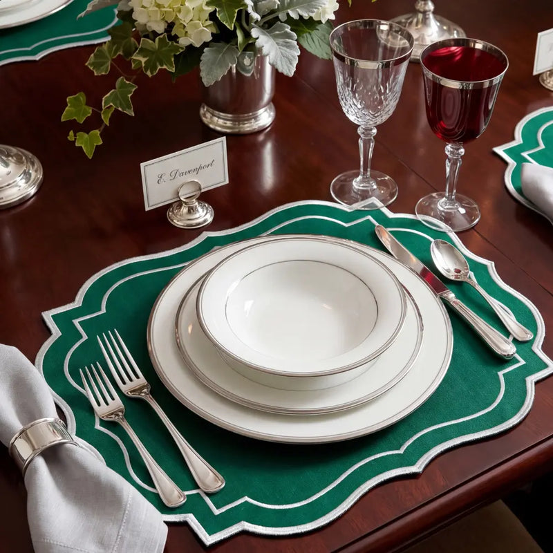 Emerald Green Scalloped Linen Placemats - Set of 4