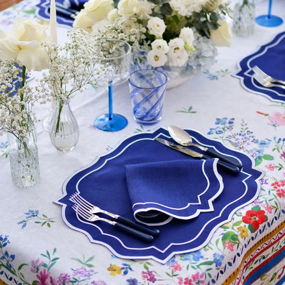 Navy Scalloped Linen Placemats - Set of 4