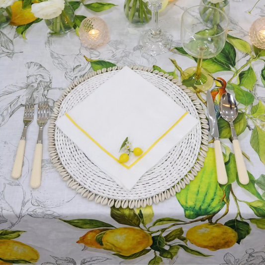 Limoncello Lemon Pure Linen Tablecloth for outdoor or indoor at home dining 