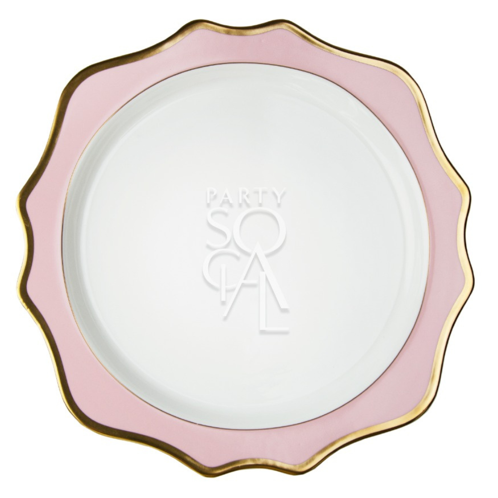 Charger Plate - Lotus, a ceramic plate with pink trim, ideal for luxurious table settings, measuring 34cm in diameter, perfect for elegant event dining.