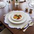 Lotus Pure Linen Placemat, 2 per pack, featuring elegant white and blue scalloped edges, perfect for adding luxury to your special table setups.