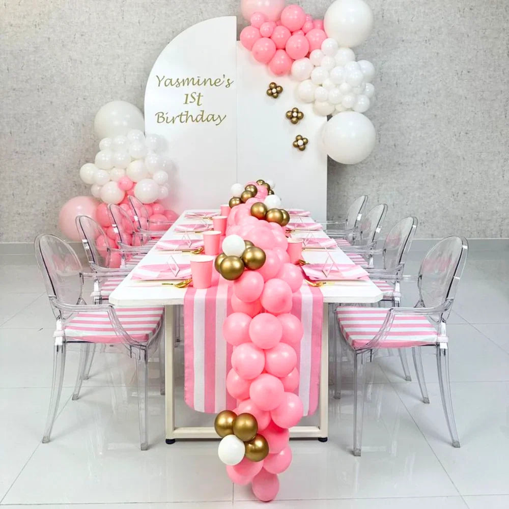 Mini Ghost Chair with Pink Stripes Cushion, featuring a clear design perfect for kid&