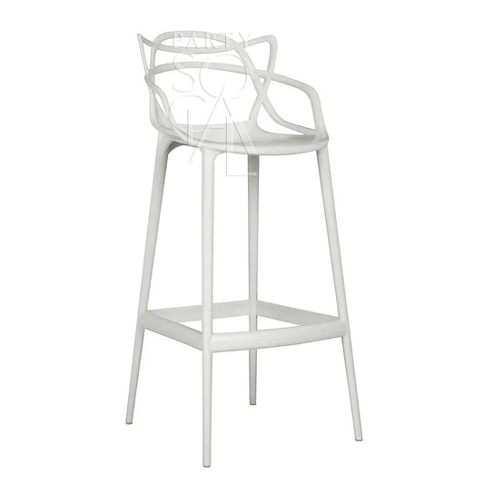 MASTERS STOOL WHITE REPLICA: Elegant white bar stool inspired by Stark's Masters Chair, ideal for both corporate events and home functions. Lightweight and stylish design.