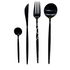 CUTLERY MODERN BLACK: A sleek black fork, spoon, and knife set, perfect for adding an elegant touch to your dining experience at any event.