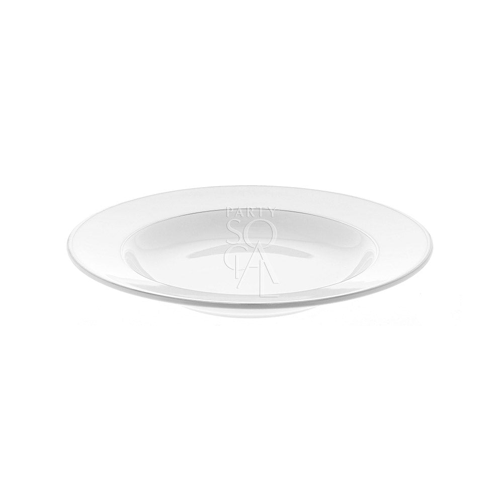 MODERN CHINA SILVER RIM PLATES on a white surface, featuring a subtle design, perfect for premium events and functions. Available in various sizes for versatile use.