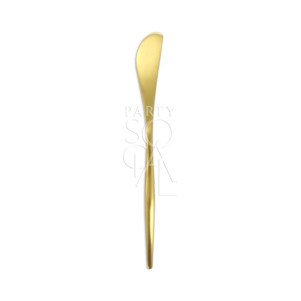 Modern Gold Cutlery: A sleek gold butter knife, ideal for enhancing table settings at events or parties, available from Party Social.