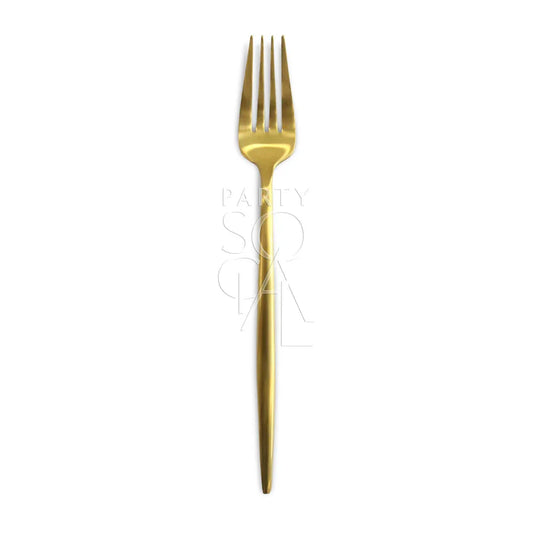 CUTLERY MODERN GOLD: A sleek gold fork, perfect for adding elegance to your dining table at any special event. Available at Party Social.