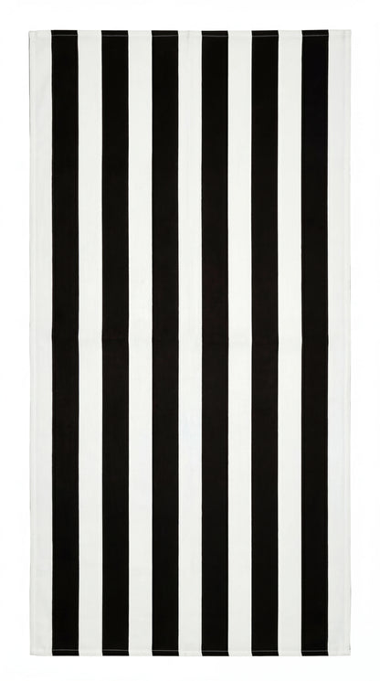 Monochrome Linen Tablecloth featuring bold black and white vertical stripes, crafted from premium linen, ideal for enhancing modern table settings at any event.