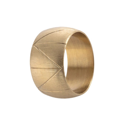 NAPKIN RING- BRASS TEXTURED DOME: Decorative brass napkin-ring with diagonal engravings, ideal for enhancing any tablescape at weddings or special occasions.