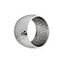 NAPKIN RING- SILVER HAMMERED DOME: A polished metal cylinder with a dimpled surface, ideal for enhancing elegant place settings at events. Dimensions: 3cm H x 4.50cm Dia.