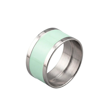 NAPKIN RING - SILVER &amp; AQUA ROUND: Stainless-steel napkin ring with mint-green enamel inlay, perfect for coastal-themed events. Ideal for enhancing elegant tablescapes.