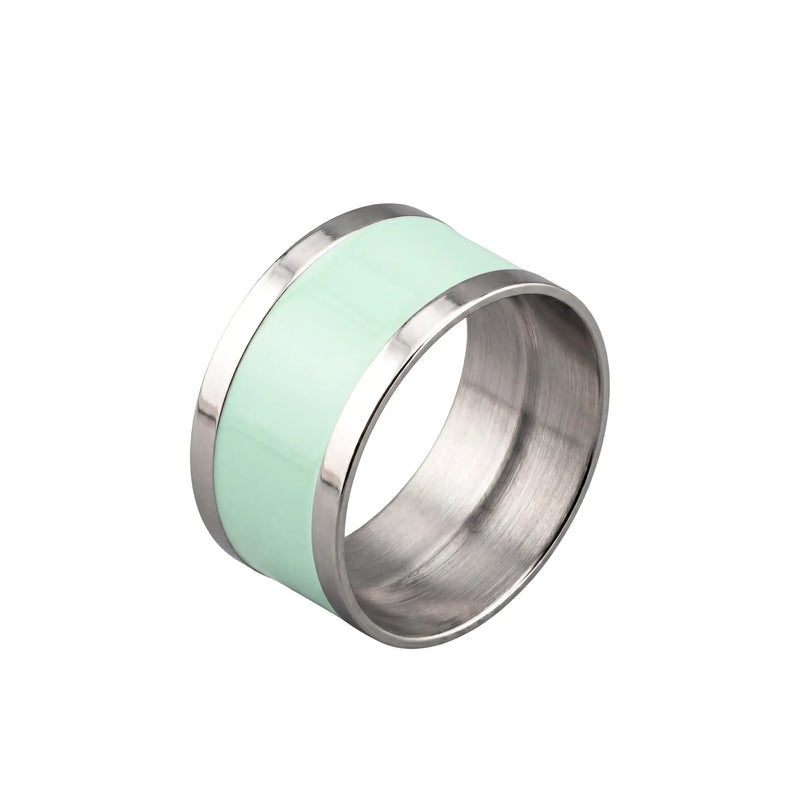 Napkin Ring - Silver & Aqua Round