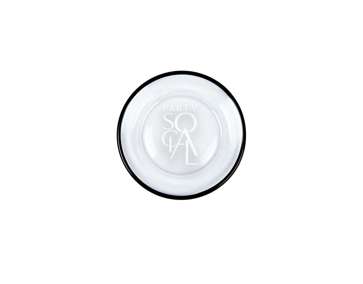 CHARGER PLATE - CLEAR W/ BLACK RIM, a modern, luxury-style plate ideal for upscale table settings, perfect for enhancing party and event decor.