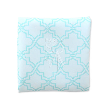 Arabesque polycotton napkin with a blue and white pattern, ideal for Ramadan Iftar table settings. Dimensions: 45cm x 45cm.