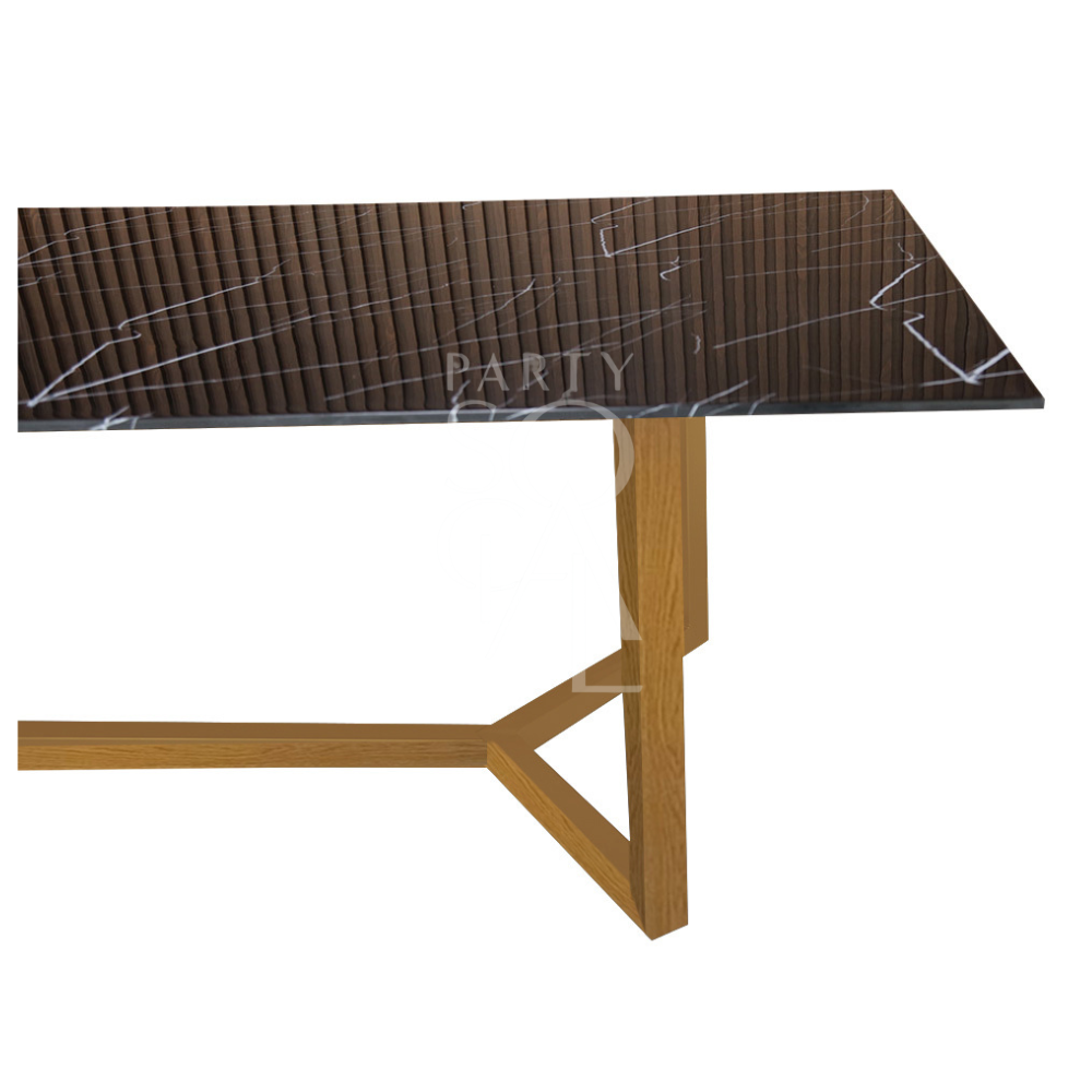 NATURAL BASE WITH BLACK MARBLE TOP table, ideal for corporate events and home functions, featuring a sleek marble top and sturdy steel bases.