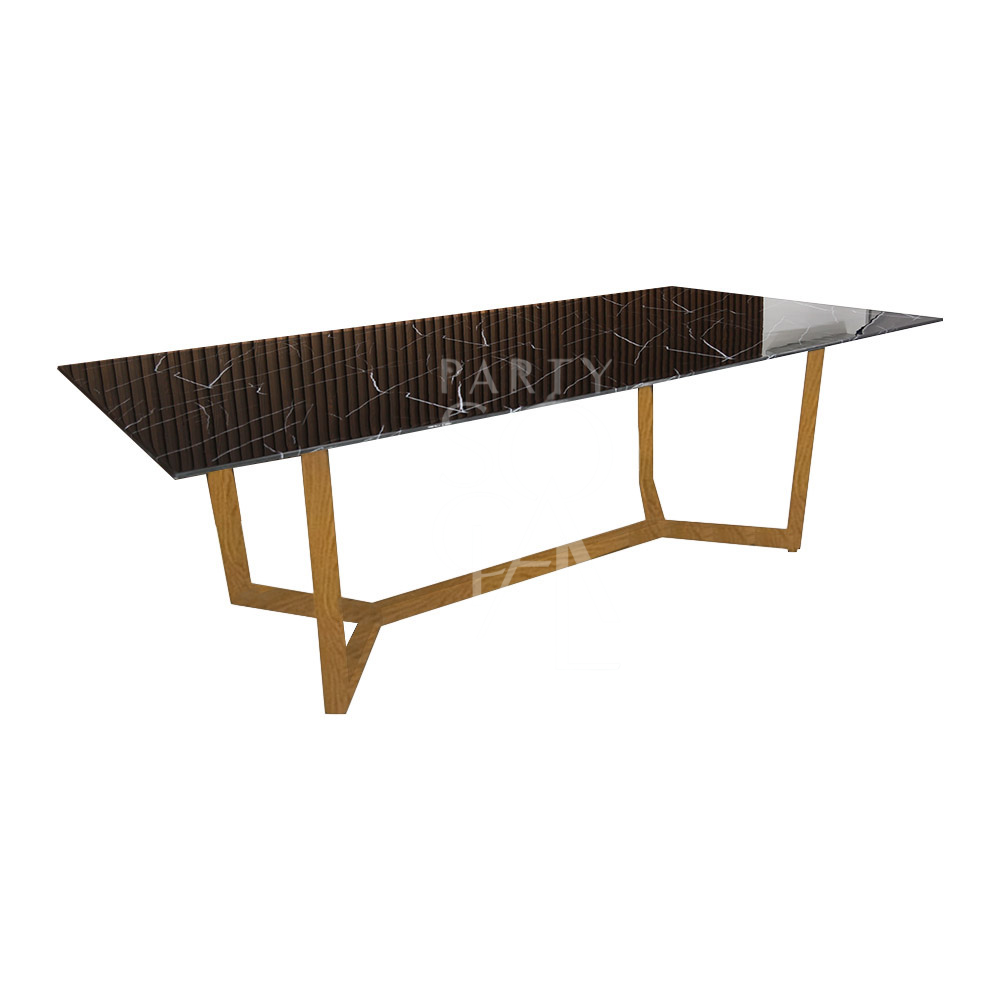 NATURAL BASE WITH BLACK MARBLE TOP, a sleek table ideal for corporate events and home functions, featuring a sophisticated marble top and sturdy steel bases.