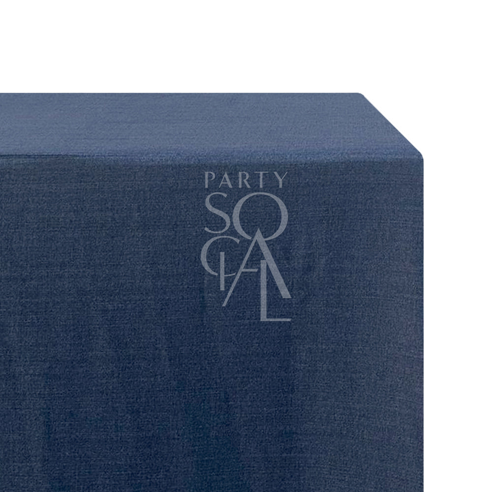 Rectangular tablecloth linen blend featuring a subtle logo, ideal for special occasions. Perfect for enhancing party and event settings.