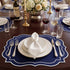 Navy Scalloped Linen Placemats - Set of 4, featuring deep navy linen with elegant scalloped edges and white embroidery, ideal for sophisticated table settings.