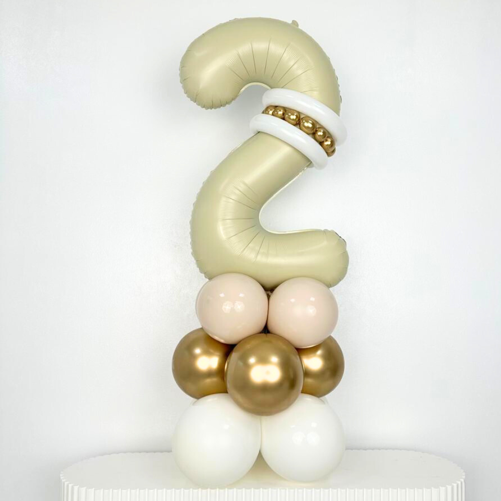 Single Foil Number Balloon Stack featuring cream and chrome gold balloons, ideal for table or floor display at parties and events.