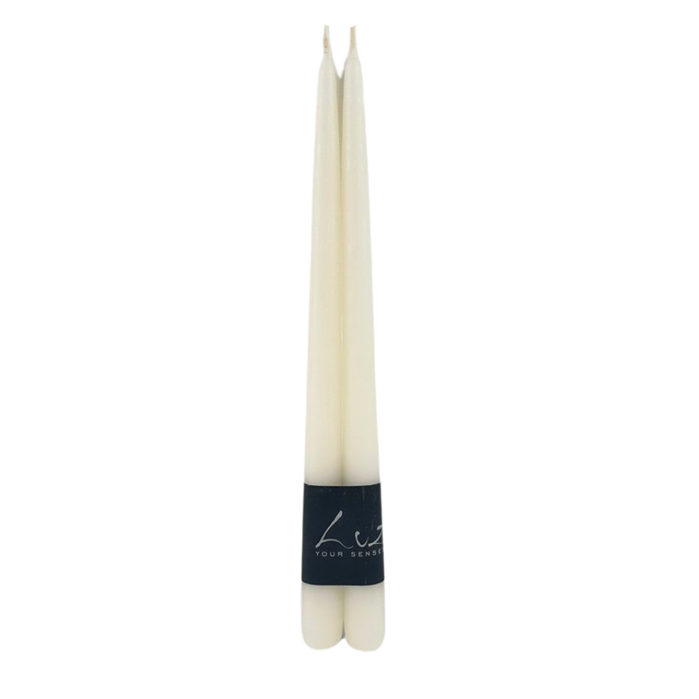 Tapered Smokeless Candles, 30cm, set of 2. Handcrafted in Belgium, these dripless candles add a warm ambience to any event.