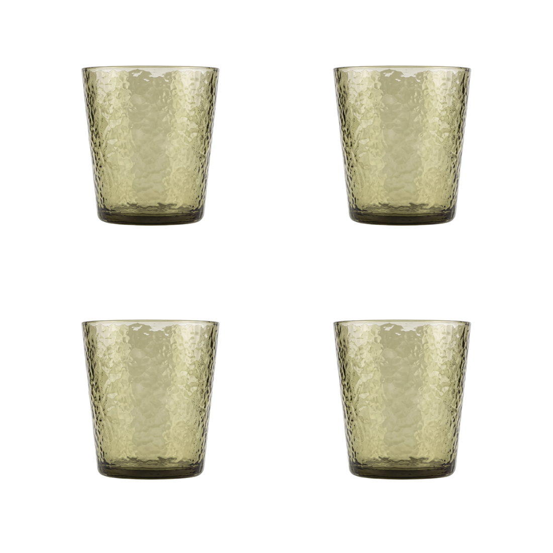 Set of 4 Olive Frost Acrylic Tumblers with textured, frosted finish, ideal for party and event settings, lightweight and shatter-resistant for versatile use.