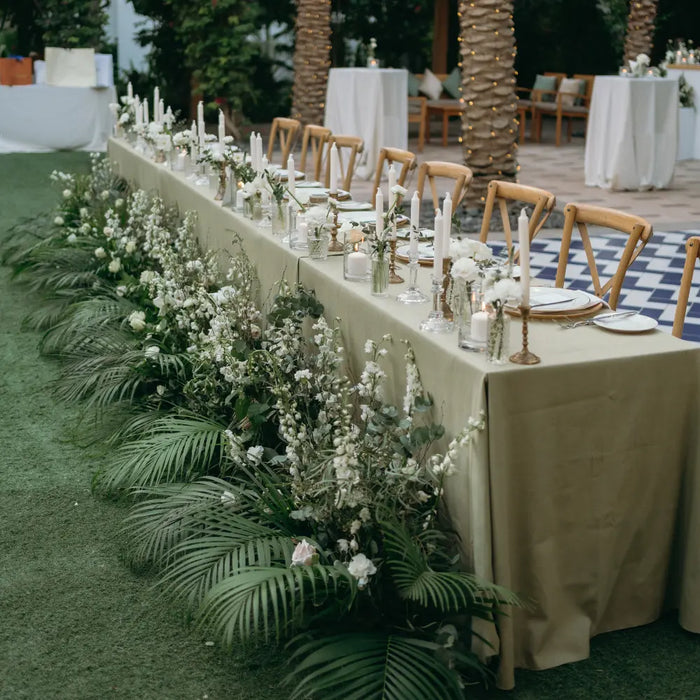 Outdoor wedding table with white flowers
