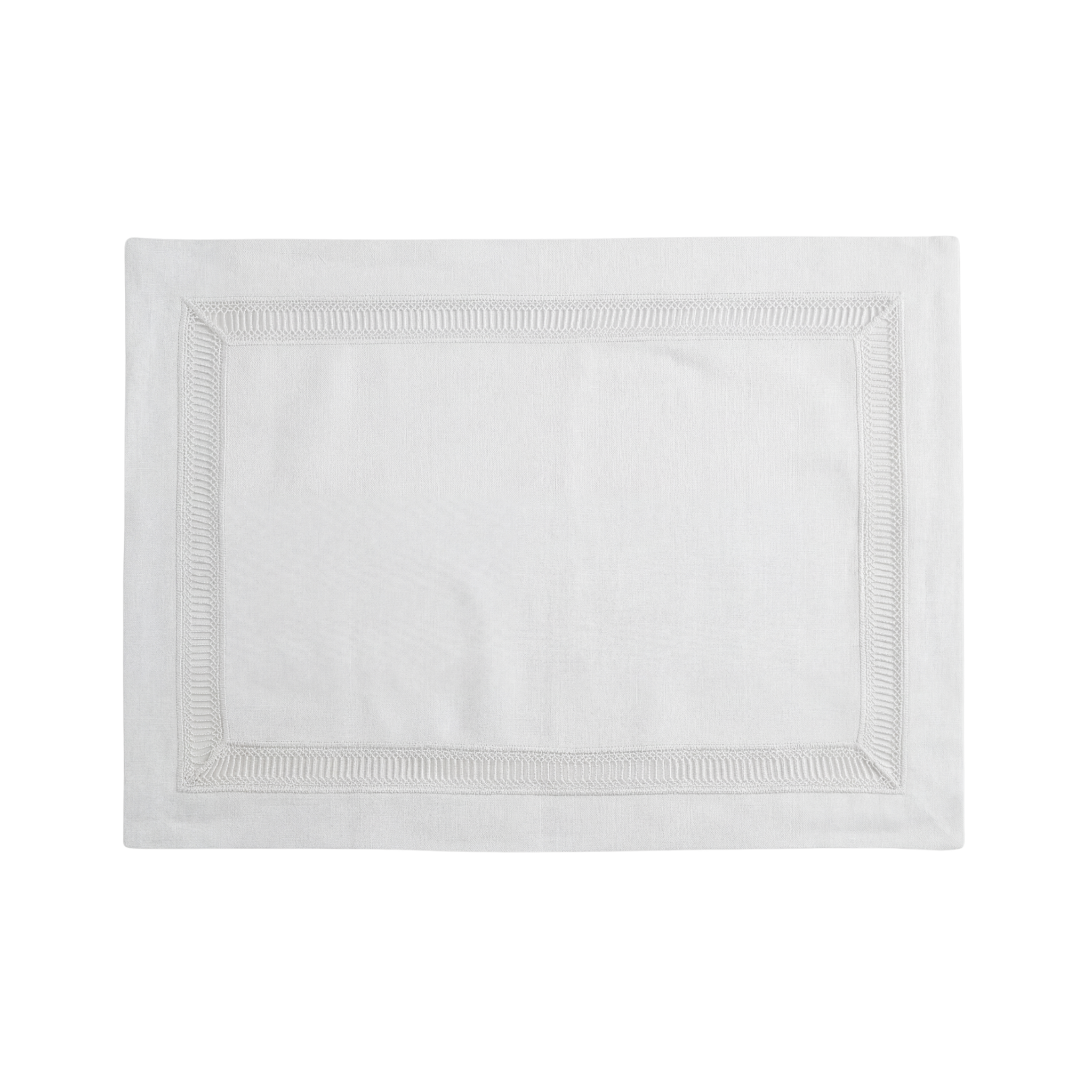 Classic Border Pure Linen Placemat, two-pack, showcasing a simple white design with a stitched decorative border, perfect for elegant table settings at special events.