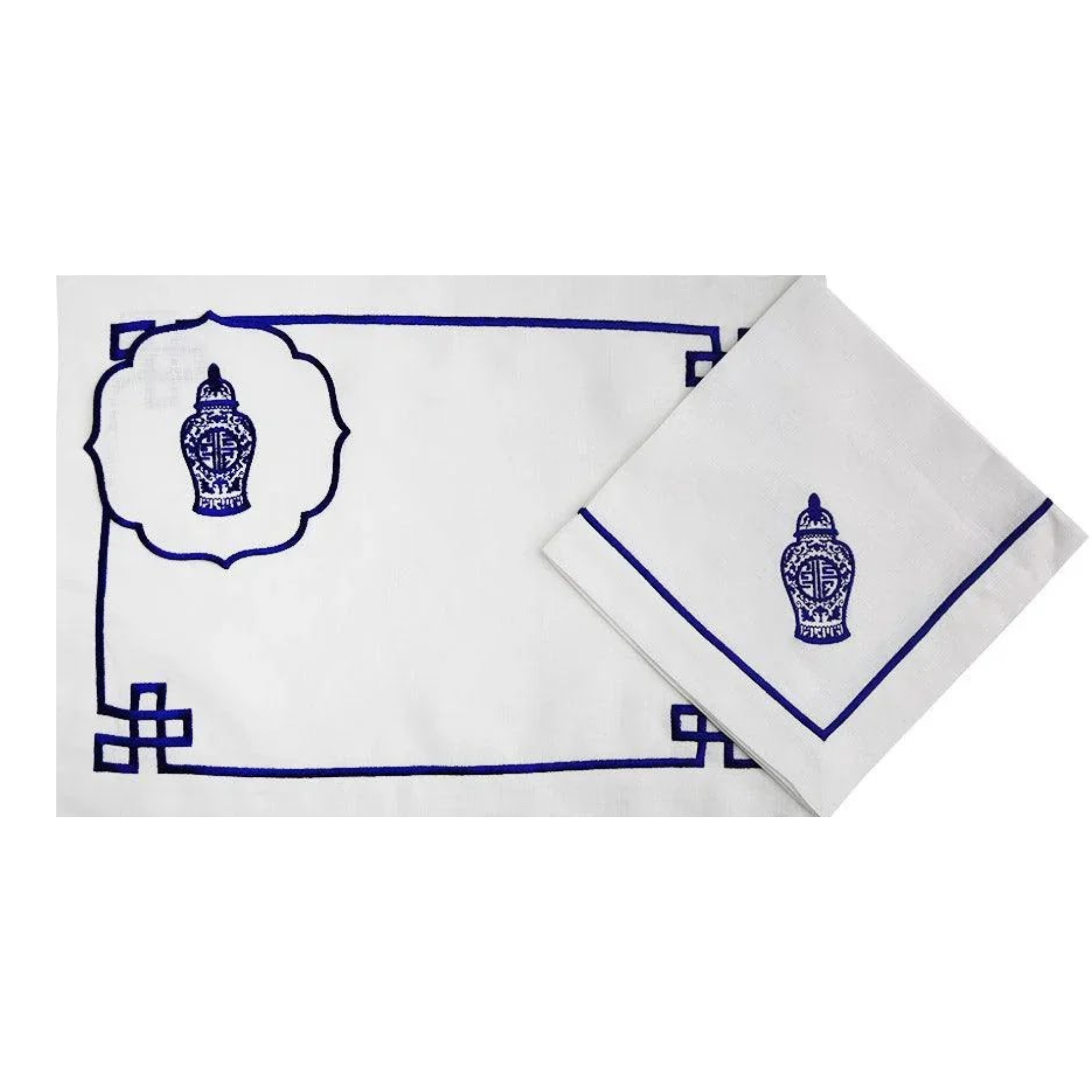 Blue Chinoiserie Pure Linen Coaster- 4 per pack