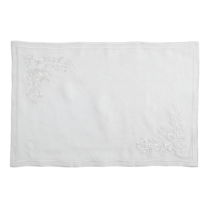 White Vintage Pure Linen Placemat with embroidered floral corners, ideal for elegant table settings, available in a pack of two from Party Social.
